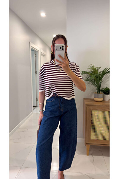 BİRCANÇİL Bilena Ecru Plum Striped Knitwear