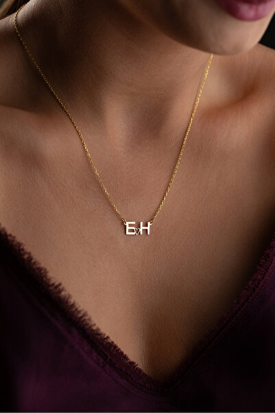 beonejewelry 925 Ayar Gümüş Kişiye Özel Mini Kalp Detaylı Çift Harf Kolye