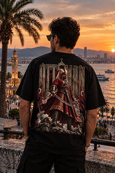 VAEL Vault 001 Siyah Oversize Ottoman Yeniçeri Sırt Baskılı Erkek T-shirt