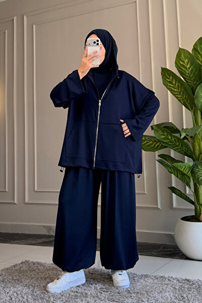 Suede Style 6658 - طقم نسائي أنيق ومريح من قماش الفيسون مكون من 3 قطع مع سترة