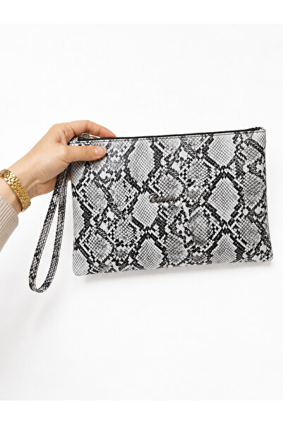 Kadın Siyah Beyaz Clutch Çanta – Portföy