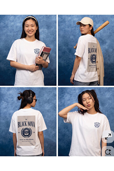 Oversize Baskılı Unisex Tişört The Academy beyaz