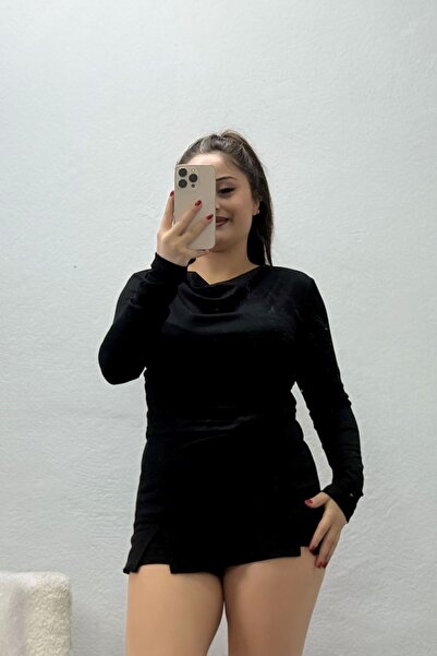 BELENDİR بلوزة ديجاجي ياكا للسيدات باللون الأسود