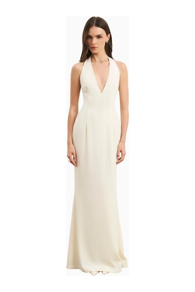 BECAUSE OF ALICE Plunging V Neck Halter Gown Deep V-Neck Halter Neck Maxi Wom...