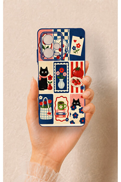 Vip Case Redmi Note 12 Pro 5G Uyumlu Sevimli Kedi ve Çiçek Desenli Silikon Kılıf