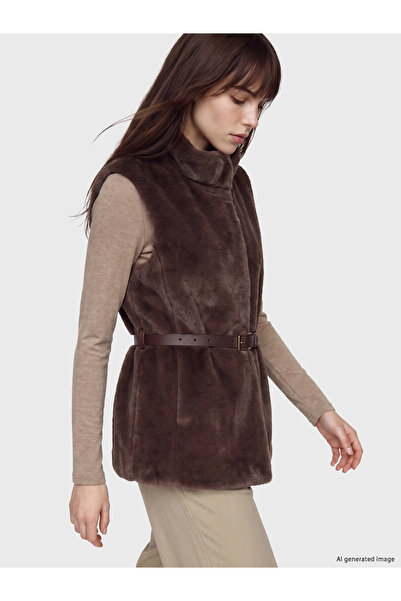LC Waikiki Vestă de blană de damă cu guler înalt și cordon în talie
