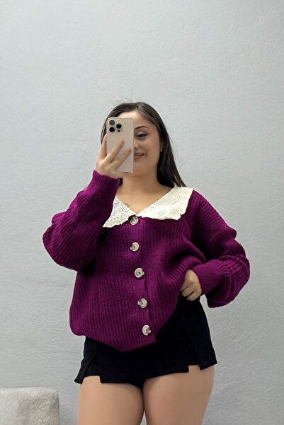 BELENDİR Women's Baby Collar Buttoned Knitwear Cardigan Plum
