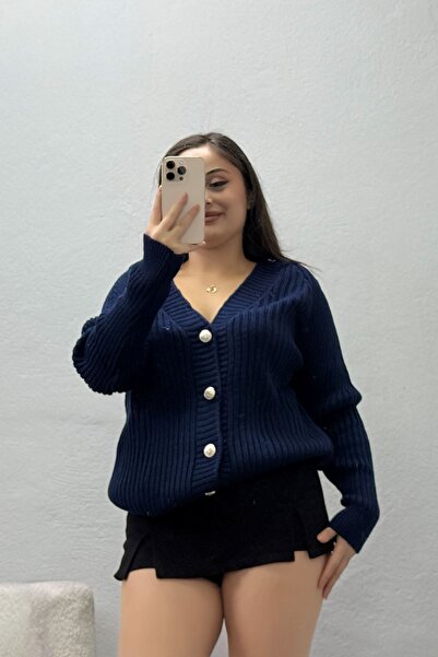 BELENDİR Women's Buttoned Knitwear Cardigan Navy Blue