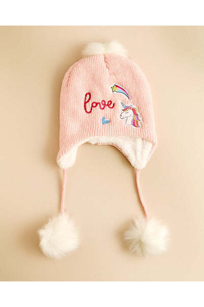REDTAG Girls Pink Embroidered Knitted Cap
