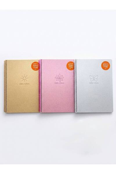 KESKİN COLOR Adalinhome Daily Notes Premium Glitter Lined Notebook Set - Gold, Pink, Silver / 3 Pieces