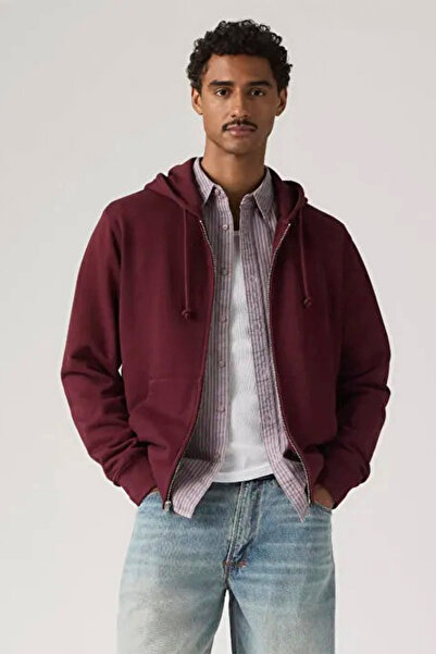Levi's Orijinal Fermuarlı Tawny Port Rengi French Terry Bordo Sweatshirt