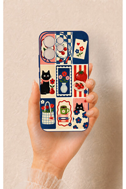 Vip Case Oppo Reno 15F Uyumlu Sevimli Kedi ve Çiçek Desenli Silikon Kılıf