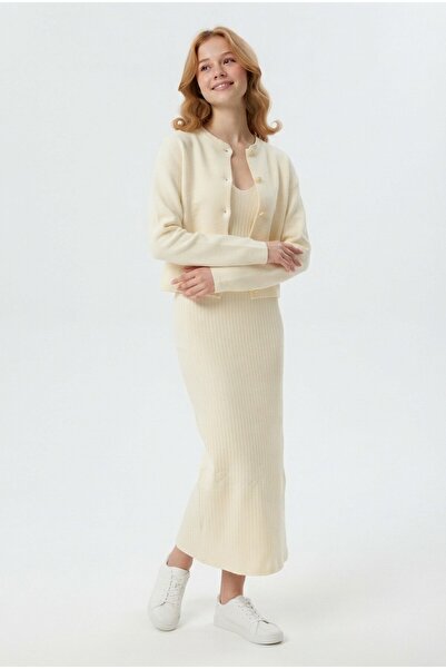 Şeker Portakalım Women's Fititli Zero-Sleeve Knitwear Dress and Buttoned Card...