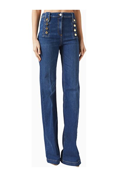 Elisabetta Franchi Logo-Button High-Rise Flared Denim Jeans – Luxury and Retr...