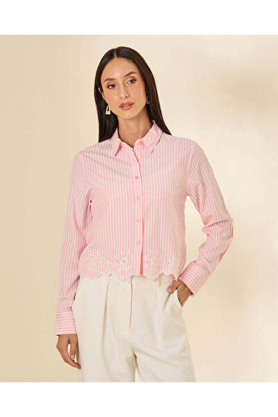 REDTAG Women Pink Striped Button Blouse
