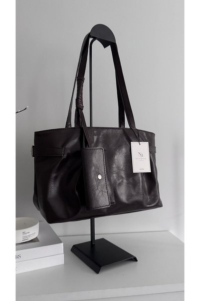 NES BAGS & ACCESSORIES Lora Vintage Cüzdan Detaylı Omuz Çantası - Koyu Kahve