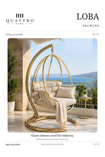 QUATTRO HOME Loba Salıncak – Gold Metal Gövdeli Minderli Bahçe ve Balkon Salı...