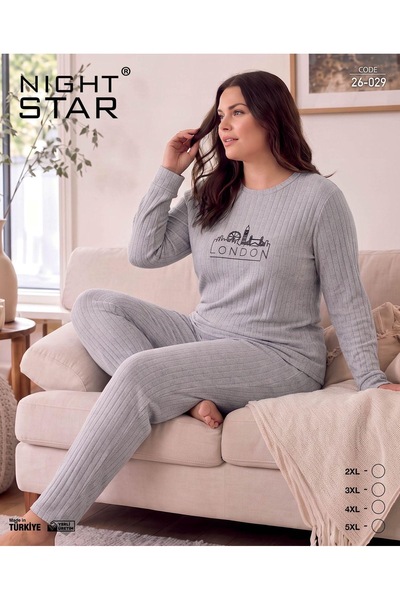 Night Star طقم بيجامة روما قطنية محبوكة مطبوعة باللون الرمادي مقاس كبير