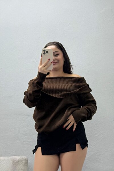 BELENDİR Women's Madonna Collar Knitwear Sweater Light Brown