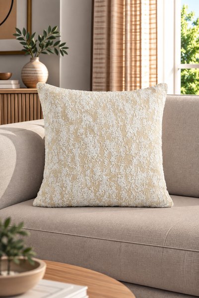 texta home deco Patina Kabartmalı Dokuma Kırlent Kılıfı Krem - 50x50 cm