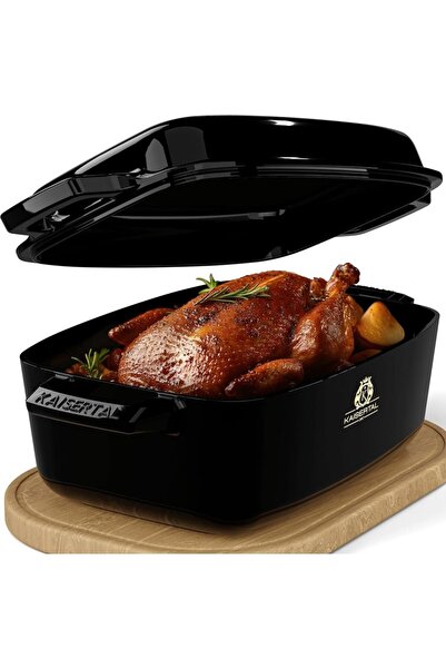 KAISERTAL 32cm Enamel Coated Cast Iron Baking Pan 10L with Lid, Induction Com...