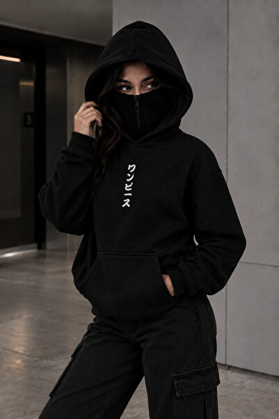 Joetsu Men's Oversize Motorcycle Printed Zippered Hooded Sweatshirt with Mask...