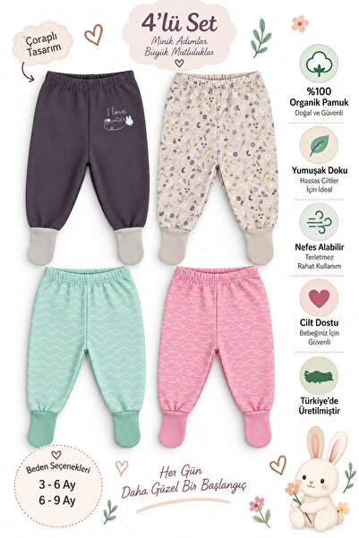 Melekpare Bebek&Çocuk Organik Patikli Pantolon Kendinden Çoraplı Alt Pijama M...