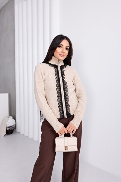 For Angels Cardigan cu fermoar și dantelă