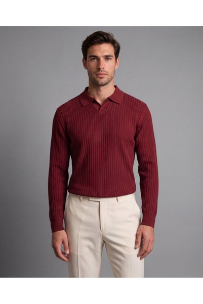 modaserdem Men's chain pattern shirt collar knitwear