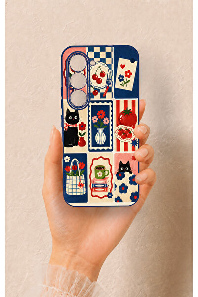 Vip Case Tecno Spark 40 Pro Uyumlu Sevimli Kedi ve Çiçek Desenli Silikon Kılıf