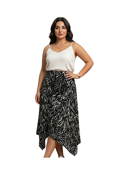 Kaşkorse Kumaş Zebra Desen Asimetrik Kesim Etek