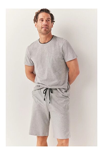 THE WHITE COMPANY شورت بيجامة رجالي من القطن بتفاصيل مضلعة