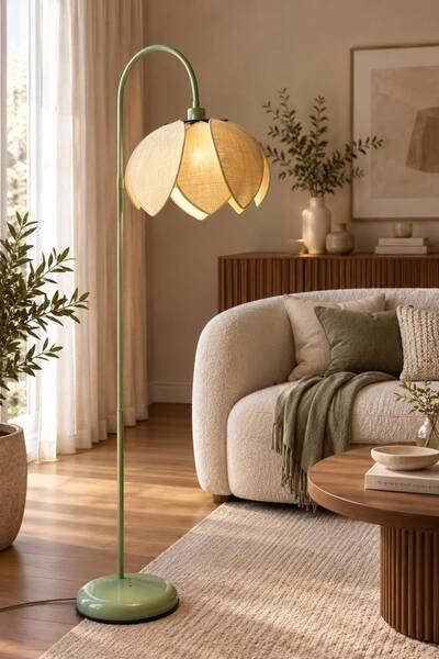 Emg DesiGn Lale Başlıklı Lambader Hareketli Başlık Modern Dekoratif Oturma Od...