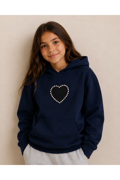 Victor and Jane Girls Heart Detail and Graphic Back Sweatshirt Hoodie Top