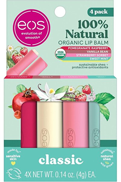 Eos 100% Natural & Organic Lip Balm Sticks- Strawberry Sorbet, Vanilla Bean, ...