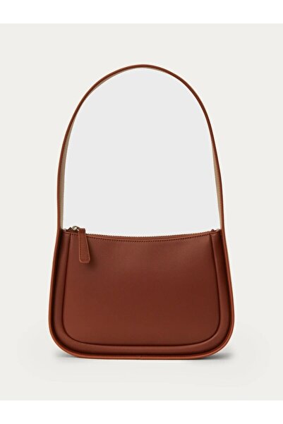 12storeez Smooth Leather Mini Shoulder Bag with Inner Compartment and Wide Sh...