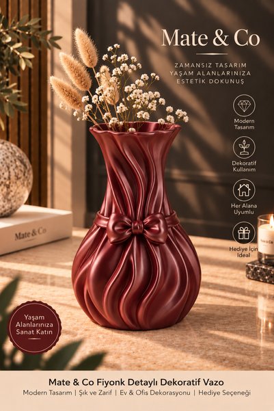 Mate&Co Fiyonk Desenli Şık Tasarım Dekoratif Vazo