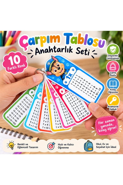 marifetli tığım Paw Patrol Chase Çarpım Tablosu Anahtarlık Seti 1-10 | Eğitic...