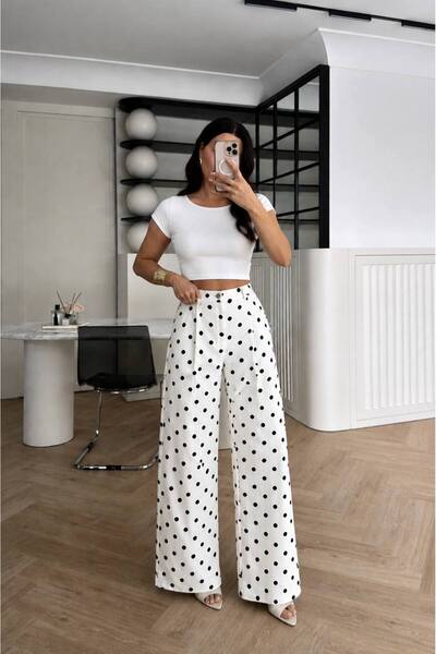 Mzr Collection Polka Dot Palazzo Trousers - Ecru Ekru