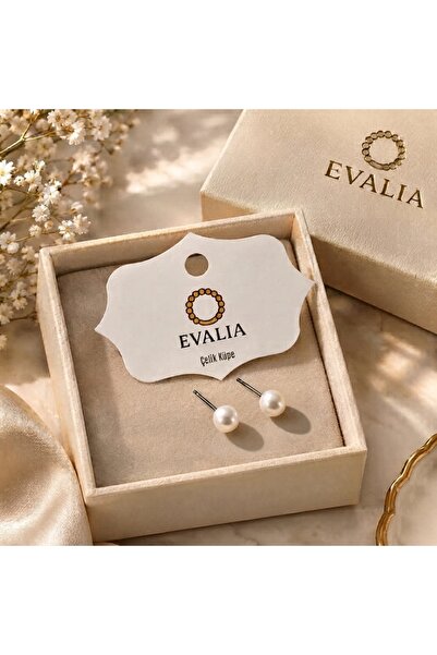 EVALIA Beyaz İnci Küpe 8MM - Paslanmaz Çelik İnci Top Küpe