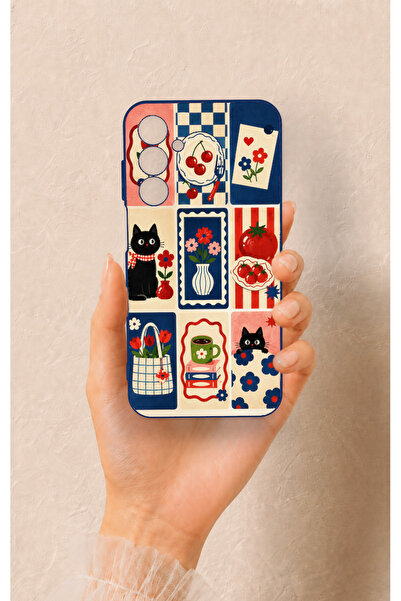 Vip Case Samsung A25 Uyumlu Sevimli Kedi ve Çiçek Desenli Silikon Kılıf