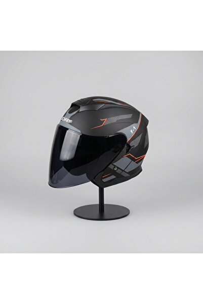 scharf 528 Siyah Vizörlü Yarım Motosiklet Kaskı - Güneş Camlı Açık Kask (G1)