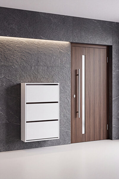 SARMOBİ 3 Kapaklı Duvara Monte Düşer Kapak Ayakkabılık Y:11 D:24 G:70 / Beyaz