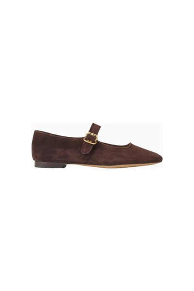Sam Edelman حذاء ماري جين نسائي من جلد الغزال البني من مايكللا، بمقدمة مربعة ...