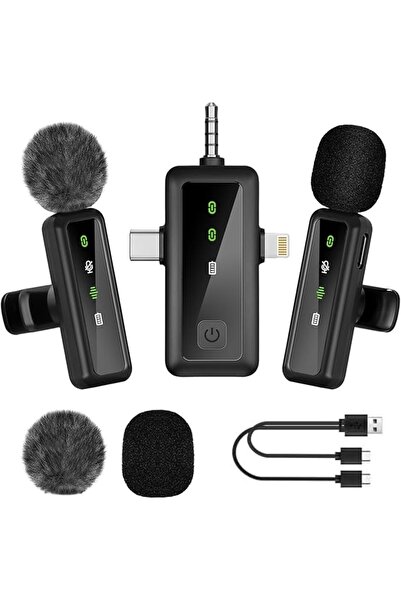 Fangehong 2 Pack Wireless Tie Mic with 3 in 1 Universal Receiver, Noise Reduc...