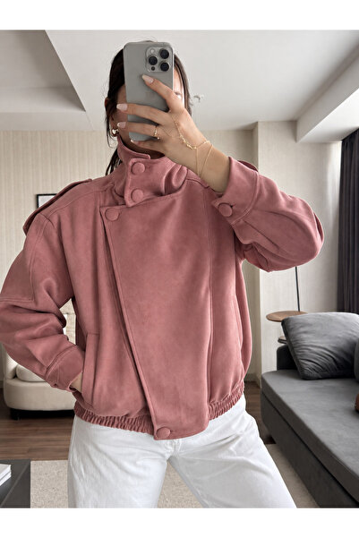 Ekim Store High Collar Double Breasted Buttoned Suede Jacket
