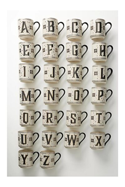 Anthropologie Bistro Tiled Margot Desenli Taş Seramik Monogram Kupa