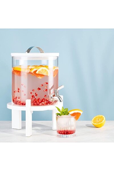 Navaris 5 Litre Cam İçecek Sebili - Musluk Kapaklı ve Bambu Standlı Sıcak ve ...