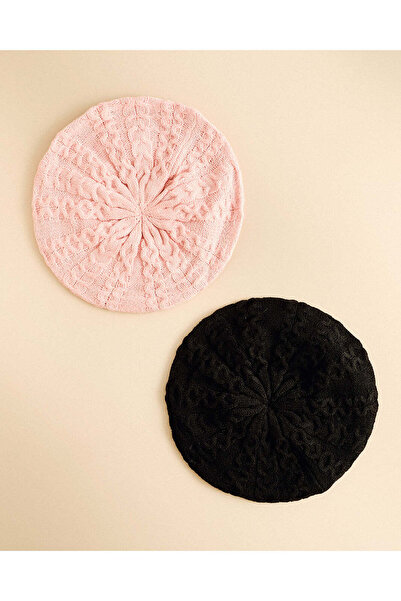 REDTAG Women Black And Pink Knitted Beret Set (2 Piece)