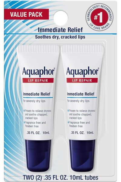 Aquaphor مرهم إصلاح الشفاه، عبوة بلسم مرطب للشفاه، يخفف الجفاف، أنبوب 0.35، ع...